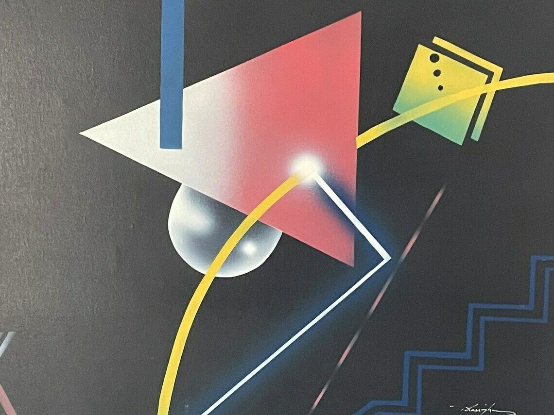Memphis Stijl / Postmodern   Airbrush Op Doek   Abstract   Gesigneerd Door De Kunstenaar   Jaren 1980/1990 photo Kunst