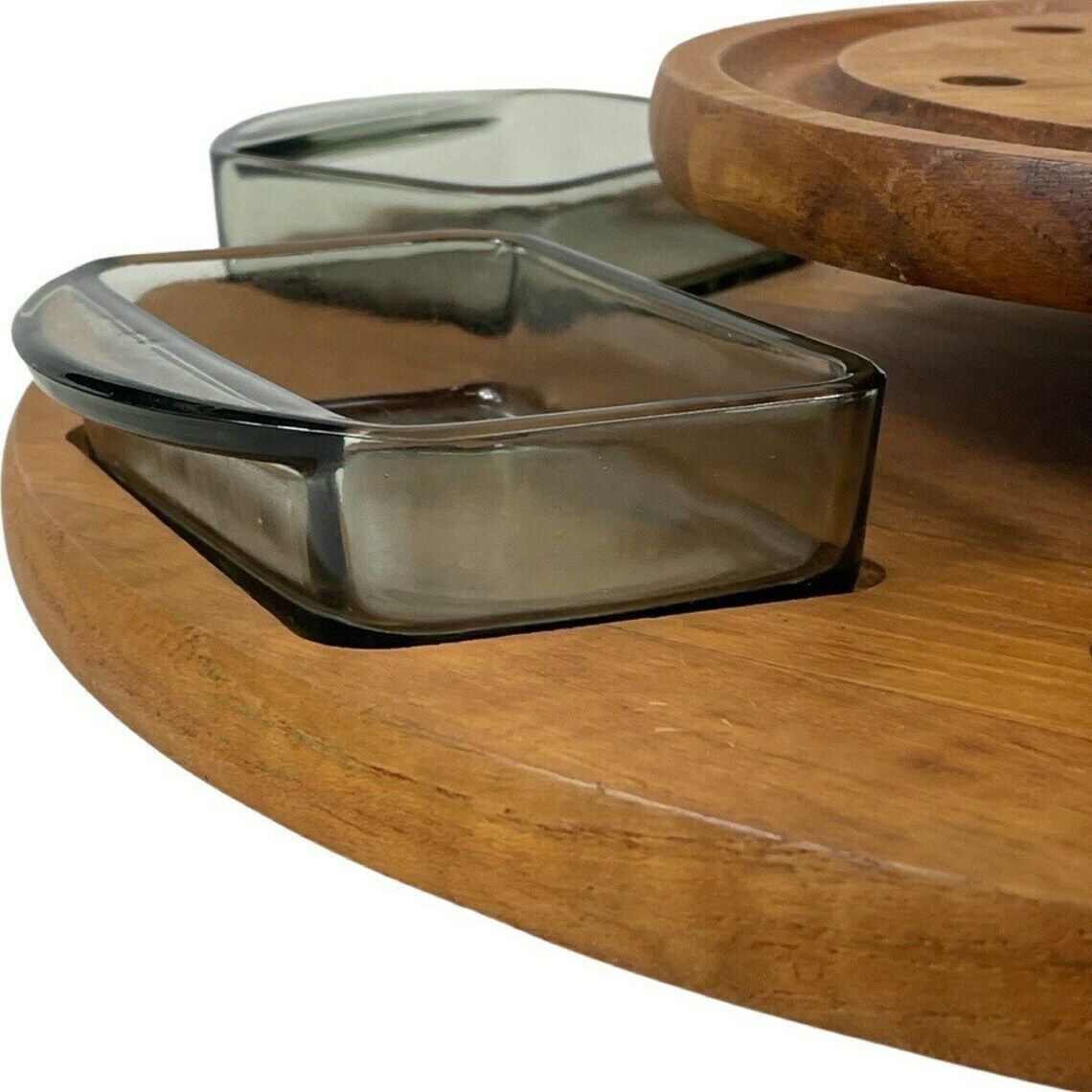 Digsmed   Lazy Susan / Serving Tray   Teak Wood And Smoked Glass   1950’s Scandinavian Design photo furniture