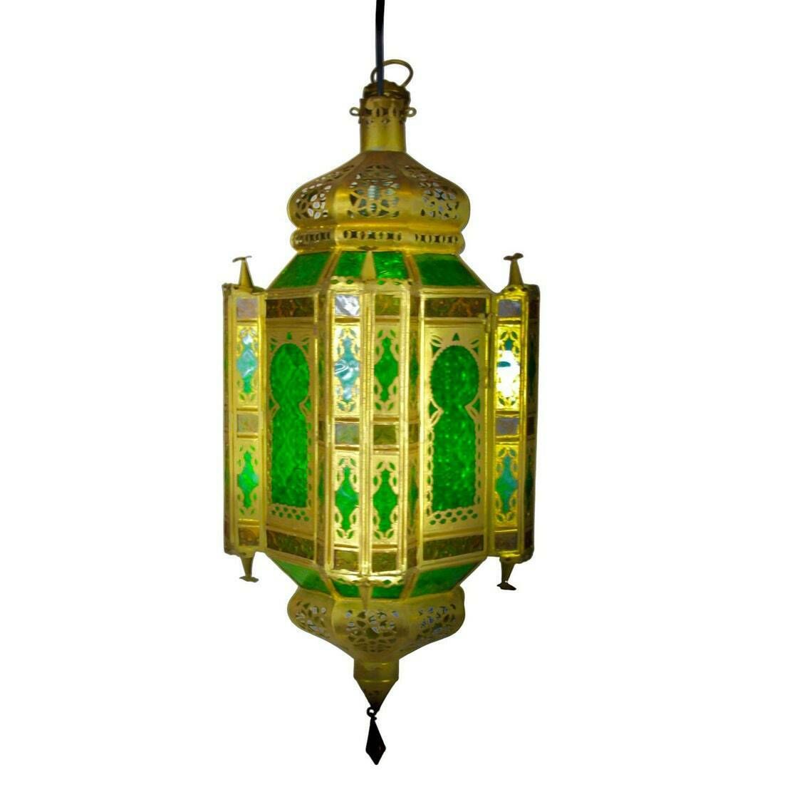 Arabian Hanging Pendant   Green Etched Glass And Tin