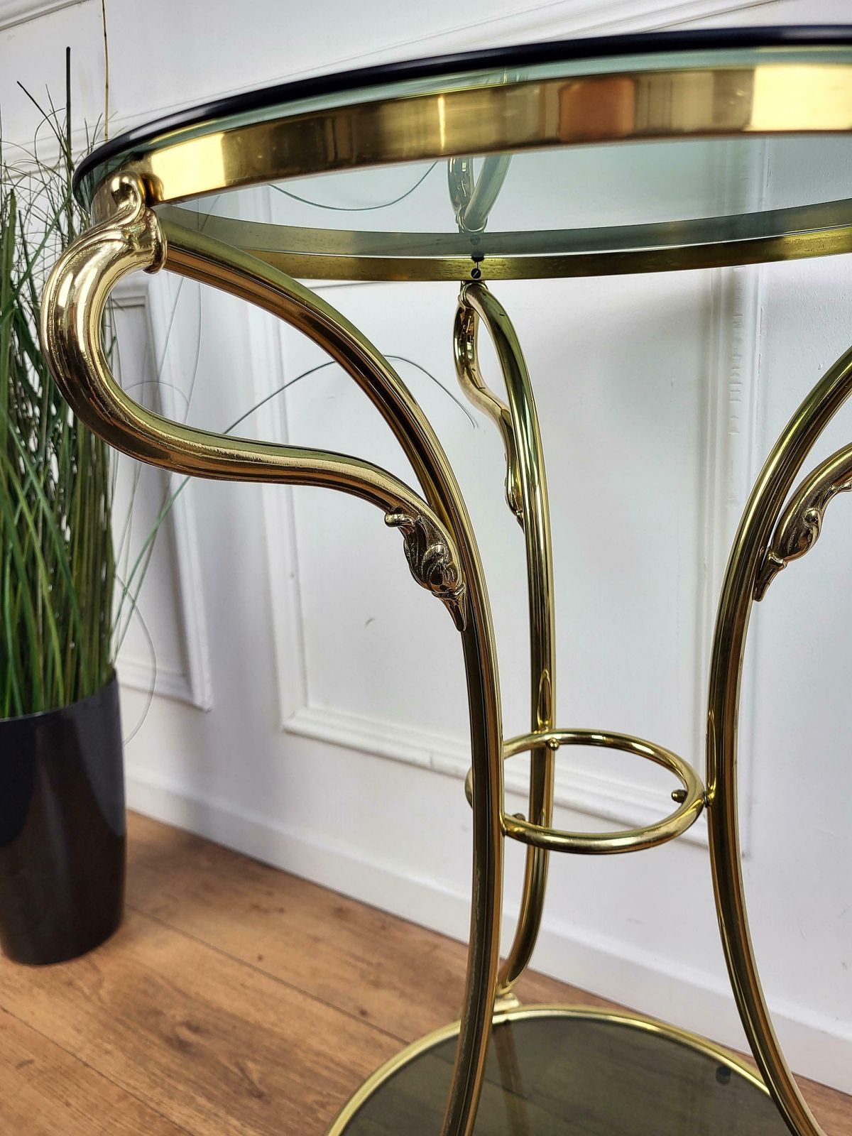 1960s Italian Modern Regency Neoclassical Brass Smoked Glass Gueridon Side Table photo 1331.0