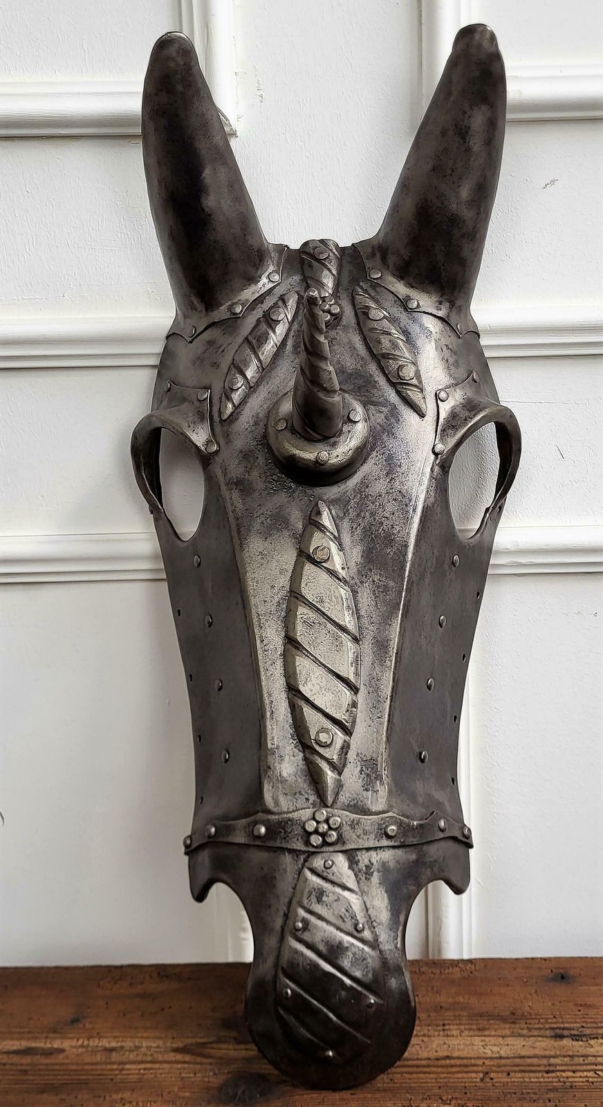 18th Century Italian Wrought Iron Chamfron, Shaffron, Horse Armour Mask photo vintage