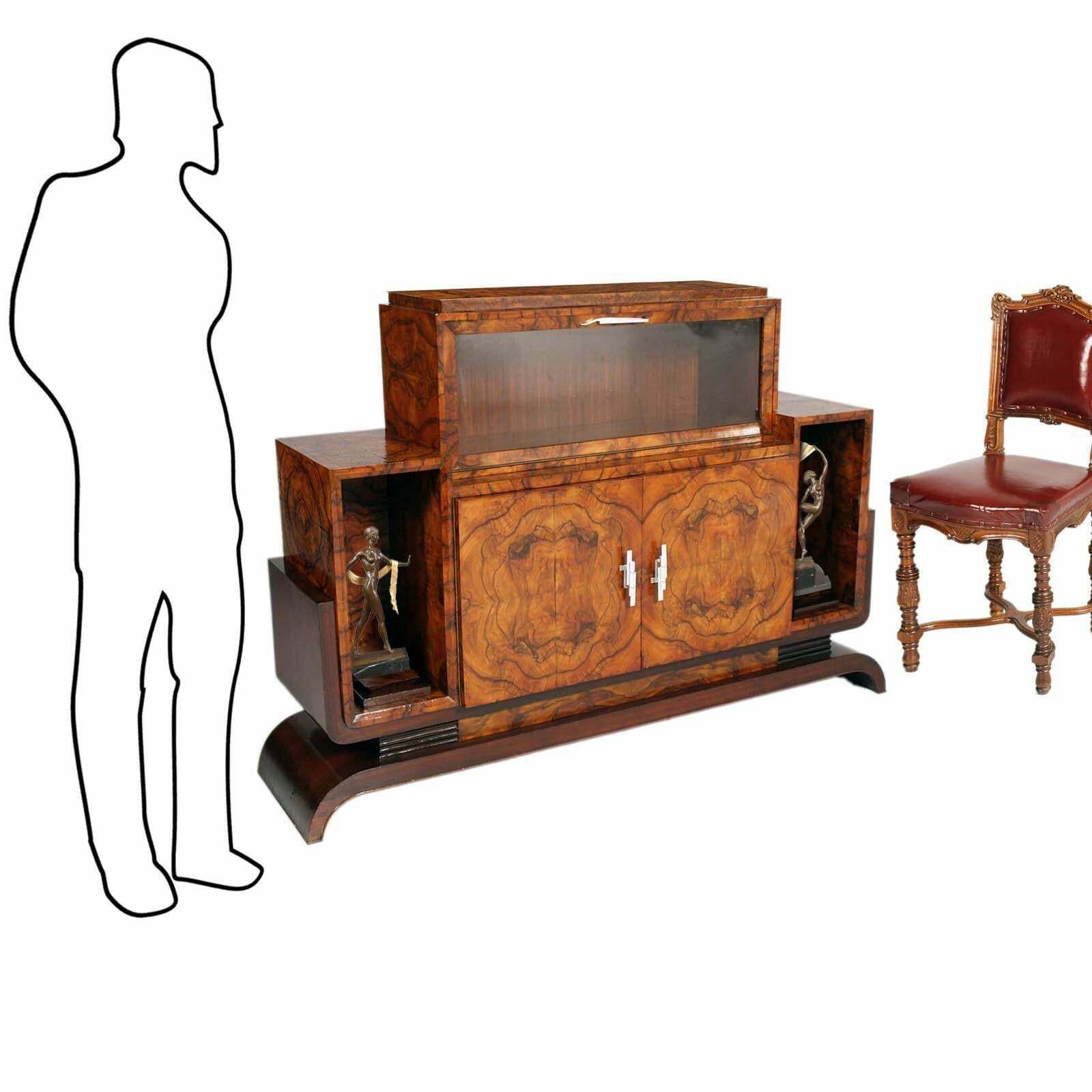 1930s French Art Decò Sideboard Buffet Dry Bar By Jules Leleu, In Walnut Briar photo furniture