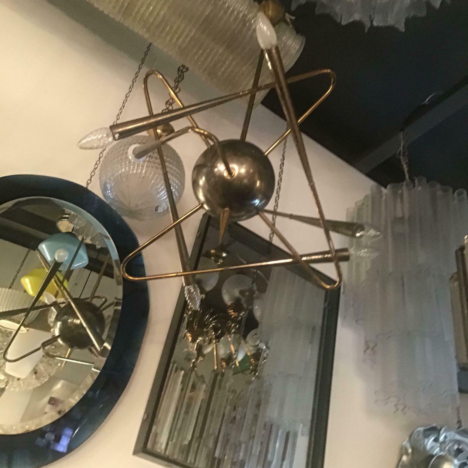 photo buy Stilnovo “ Cosmo “ Chandelier Metal Crome Brass 1950 Italy