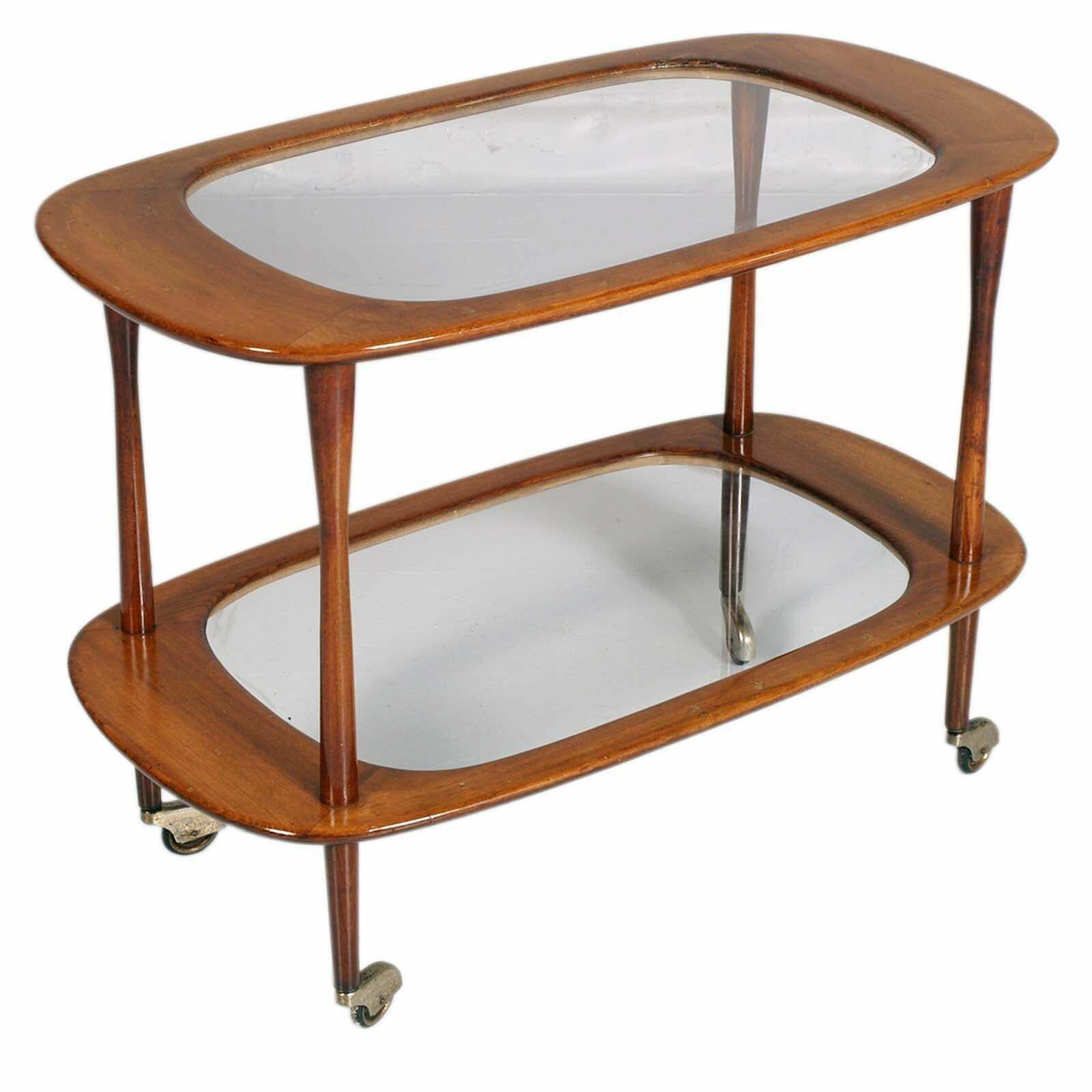 Mid Century Service Cart By Cesare Lacca For Cassina, In Teack , Cristal Tops photo furniture