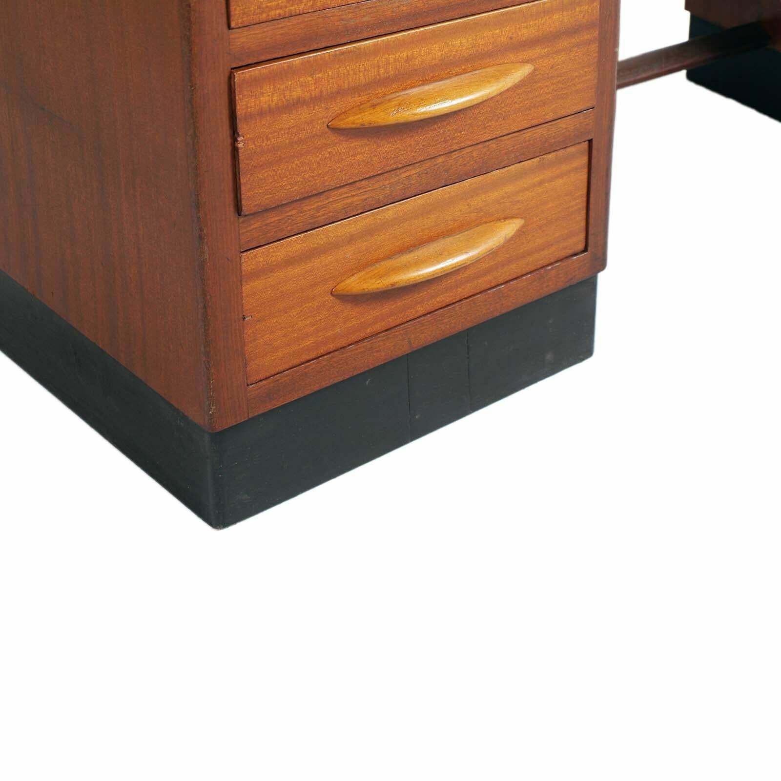 1930s, Italian Art Deco Desk Writing Table Four Drawers In Blond Walnut photo furniture