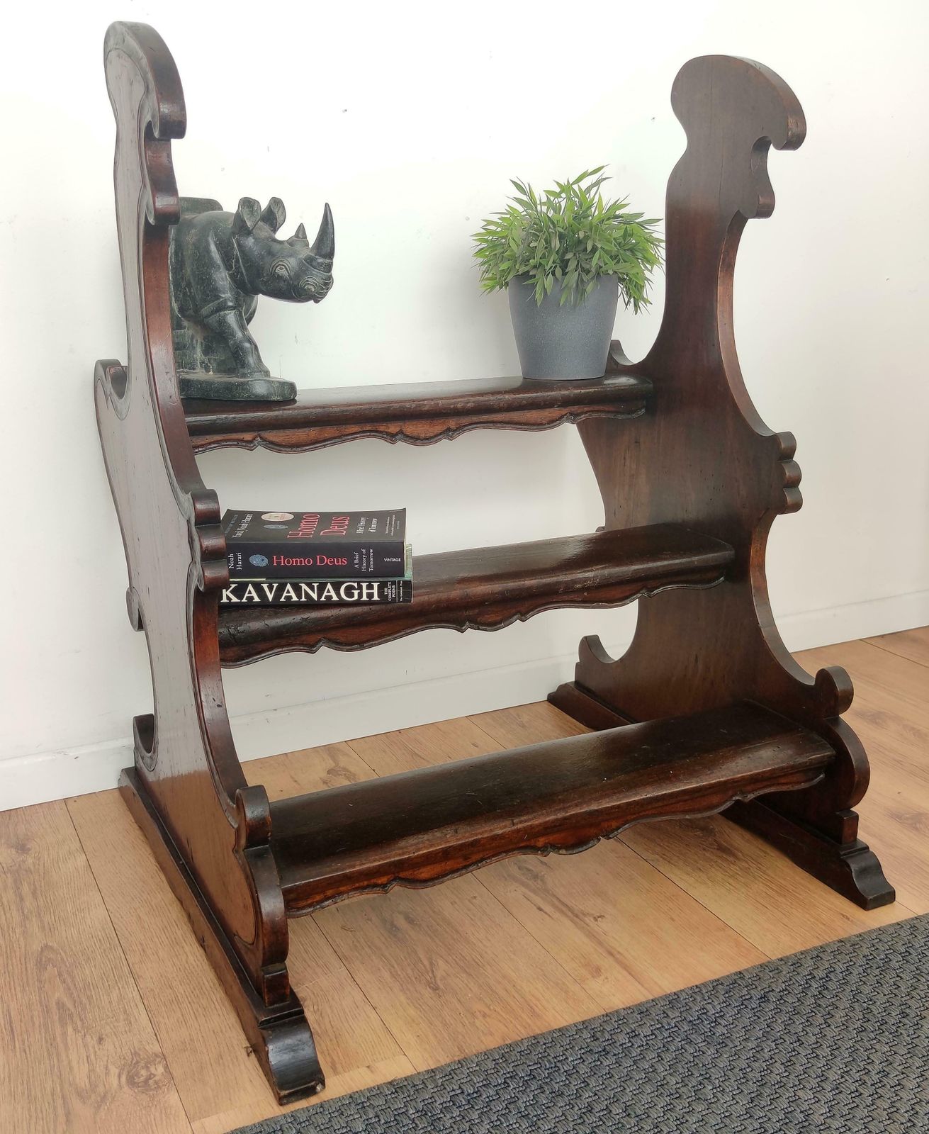 Antique Italian Carved Walnut Wood Large Wood 3 Step Library Ladder photo furniture