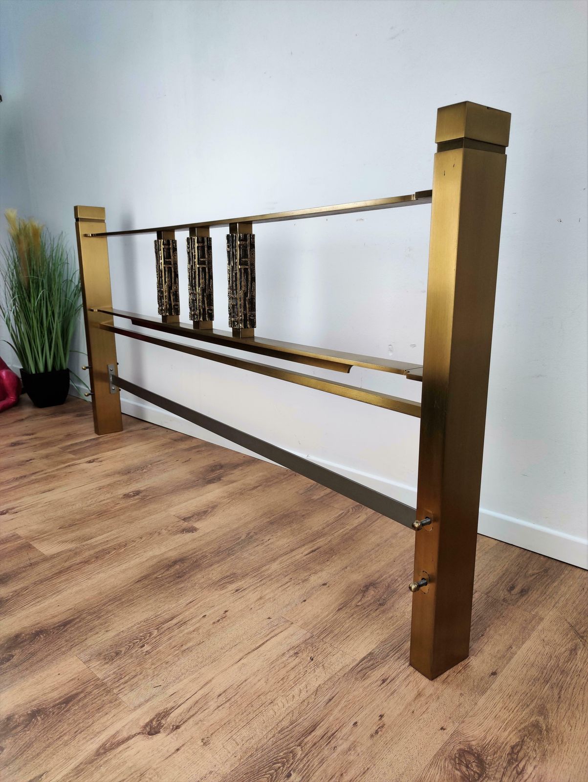 1960s Italian Luciano Frigerio Brutalist Sculpture Bronze Brass Bed Headboard photo buy