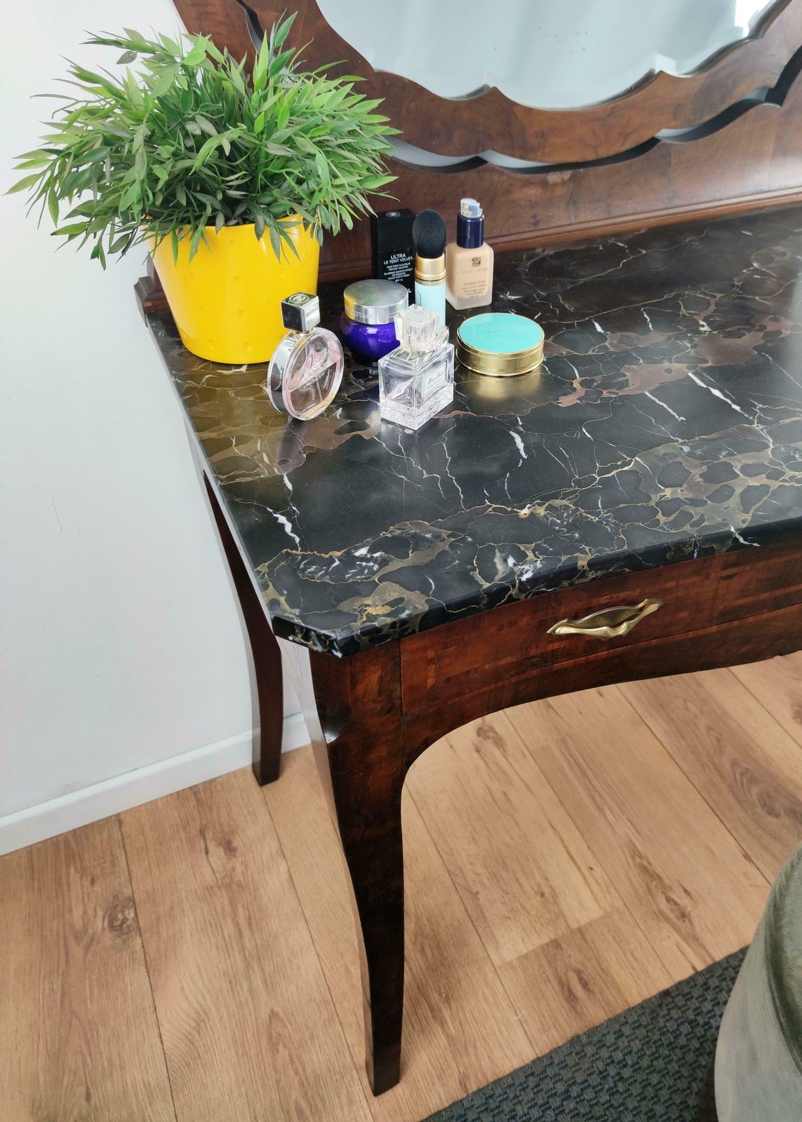 1940s Italian Art Deco Burl And Marble Vanity Dressing Table With Beveled Mirror photo buy