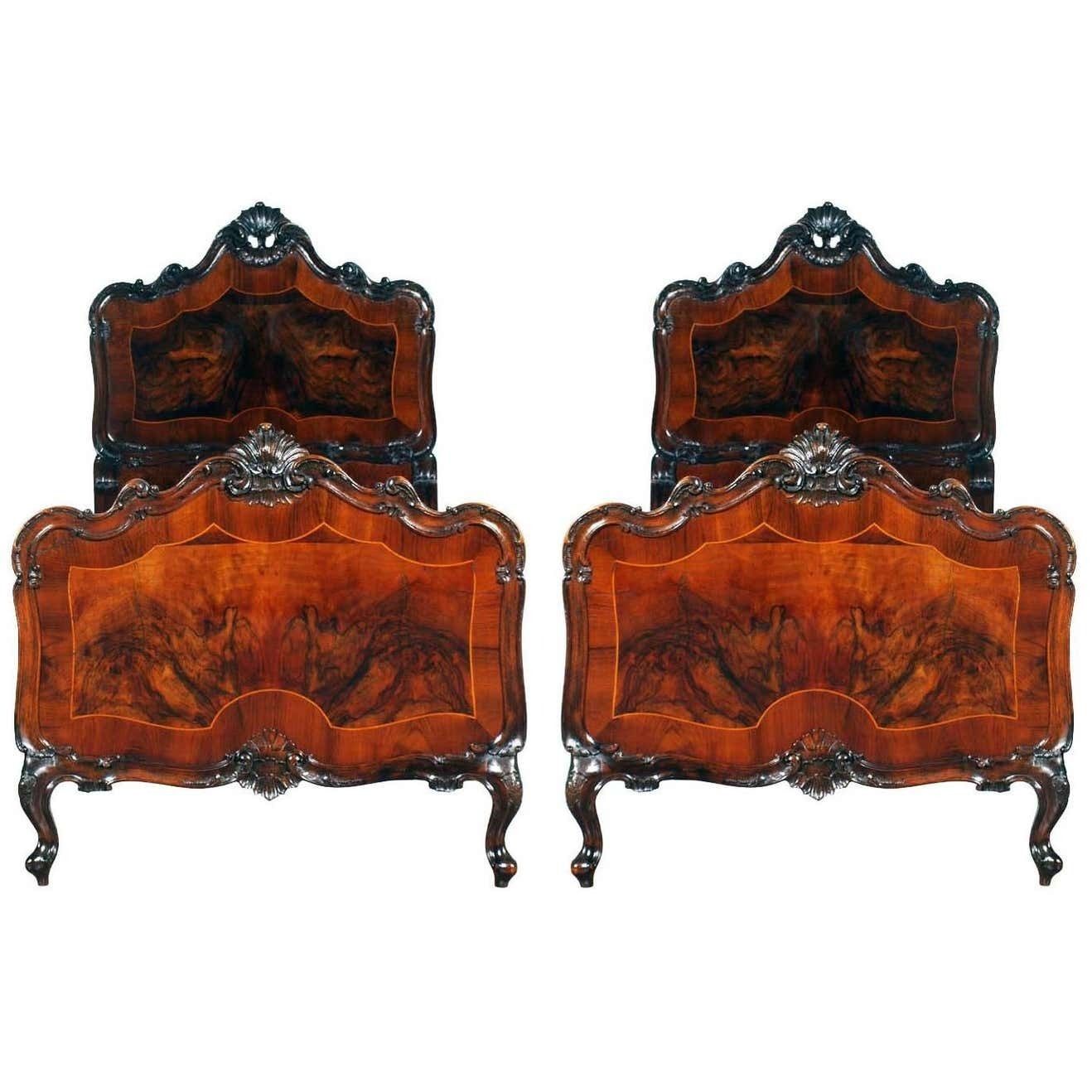 1920s Venetian Baroque Beds Hand Carved Walnut Burl  By Testolini And Salviati