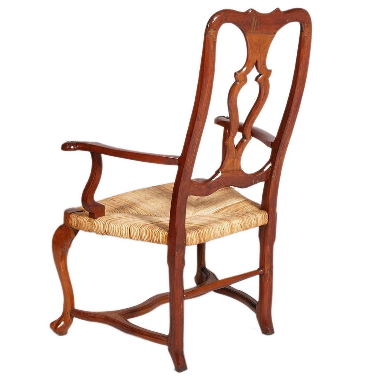 19th Century Venetian Baroque Armchairs Hand Carved Walnut, Wax Polished, Straw photo Furniture