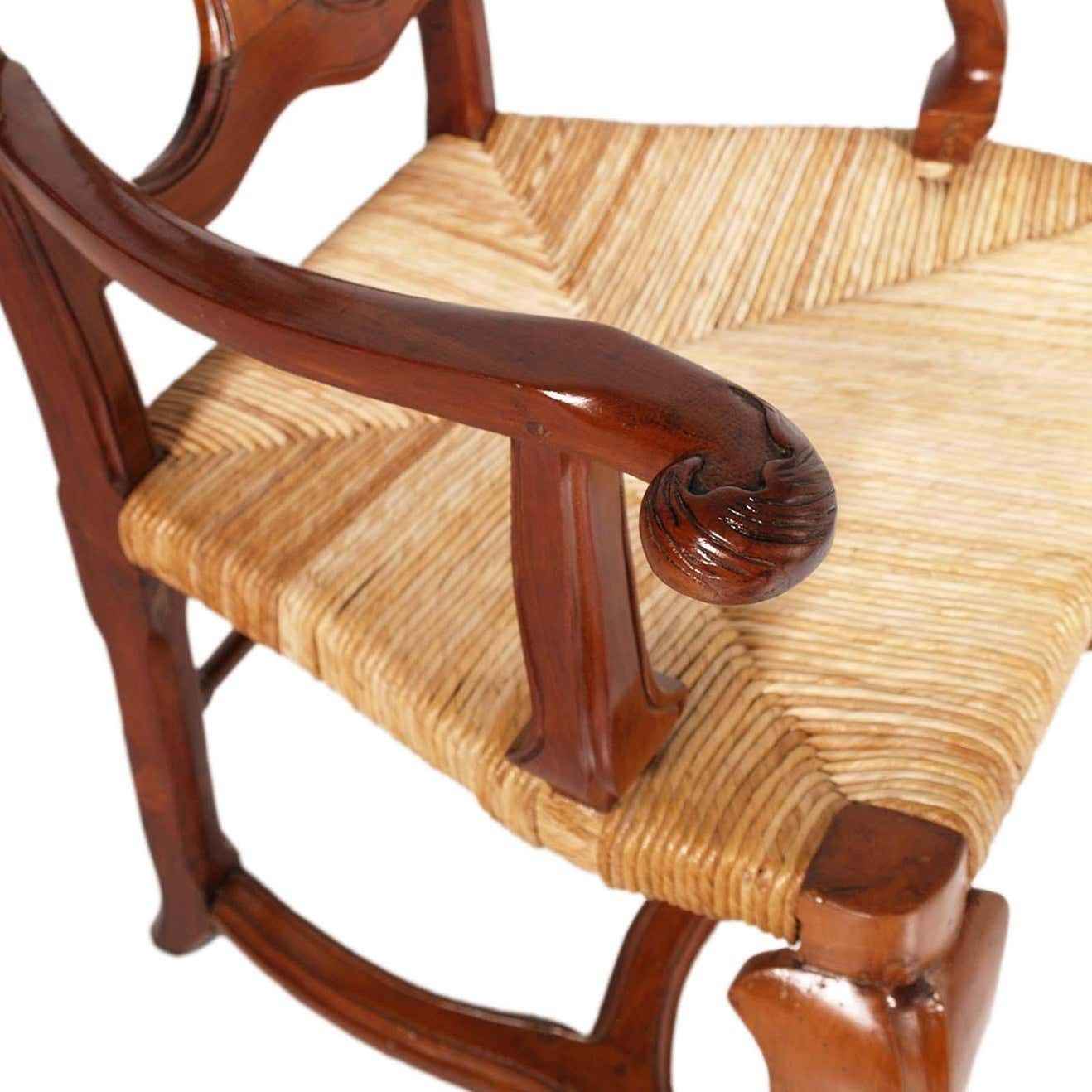 photo furniture 19th Century Venetian Baroque Armchairs Hand Carved Walnut, Wax Polished, Straw