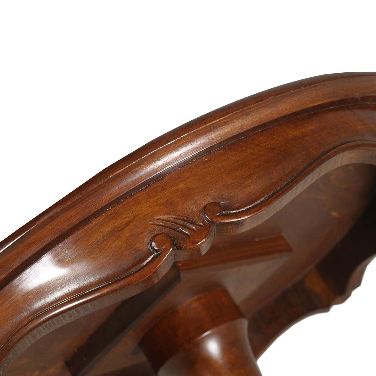 Italian 1920s Baroque Round Coffee Table Burl Walnut, Carved Walnut Wax Polished photo buy