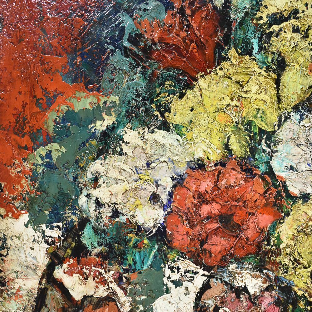 Still Life Painting, Flowers Of Roses, Oil On Canvas, 20th Century. (Qf183) photo vinterior