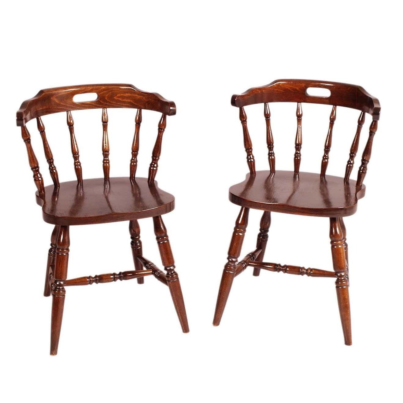 Mid Century Original Tyrolean Robust Armchairs In Chestnut Wood, Wax Polished photo furniture