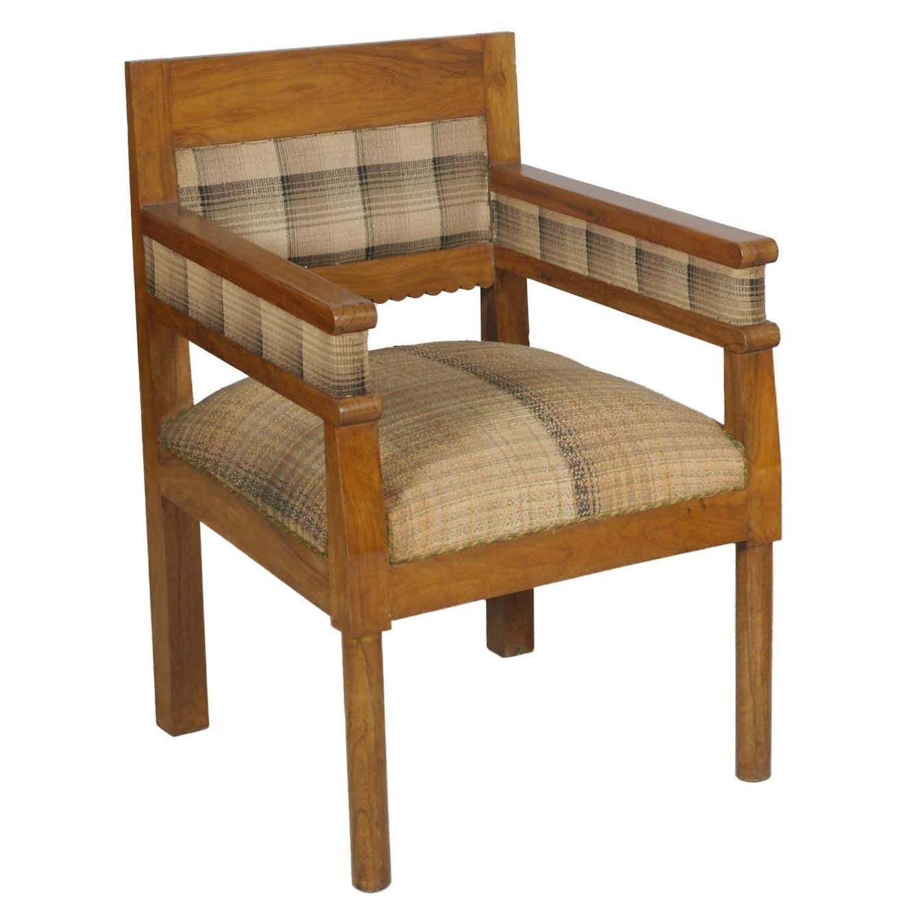 Italy Early 20th Century Art Deco Pair Armchairs, Solid Olive Wood, Wax Polished photo furniture