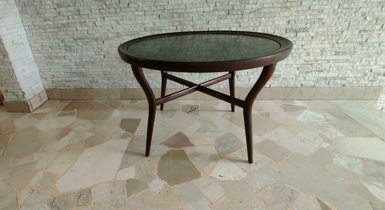 Giuseppe Scapinelli Coffee Table Marbre Rosewood Wood 1940 Italy photo for sale
