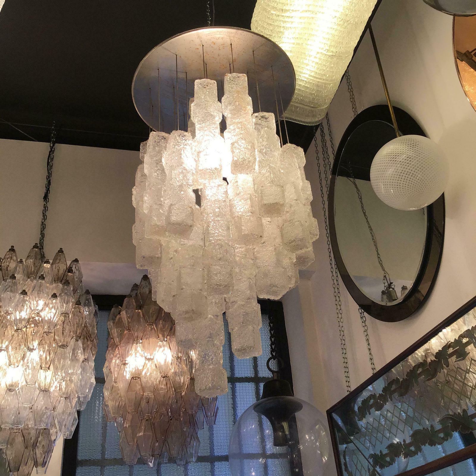 photo furniture Zero Quattro Chandelier Murano Glass Metal Crome 1955 Italy