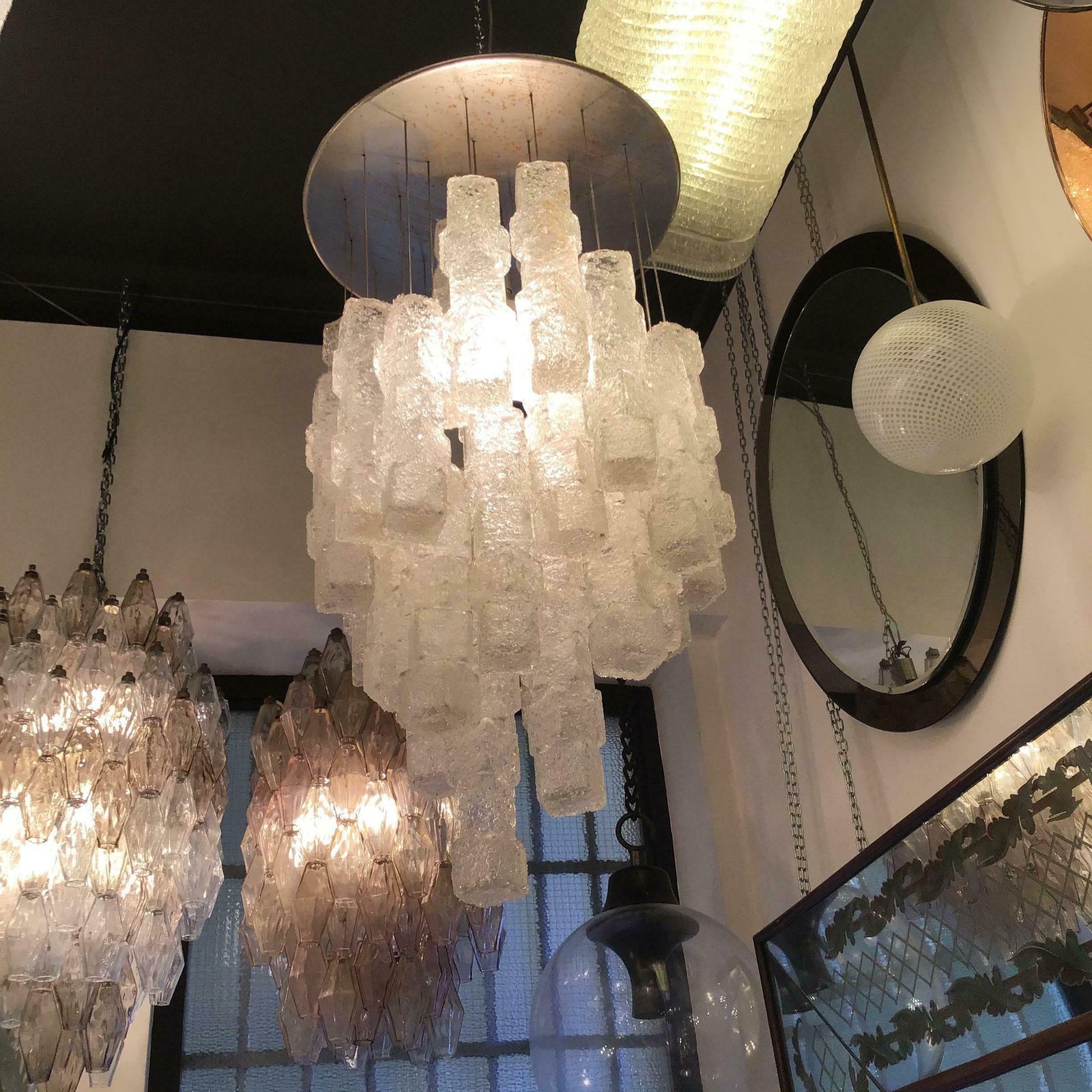 4436.0 Zero Quattro Chandelier Murano Glass Metal Crome 1955 Italy photo