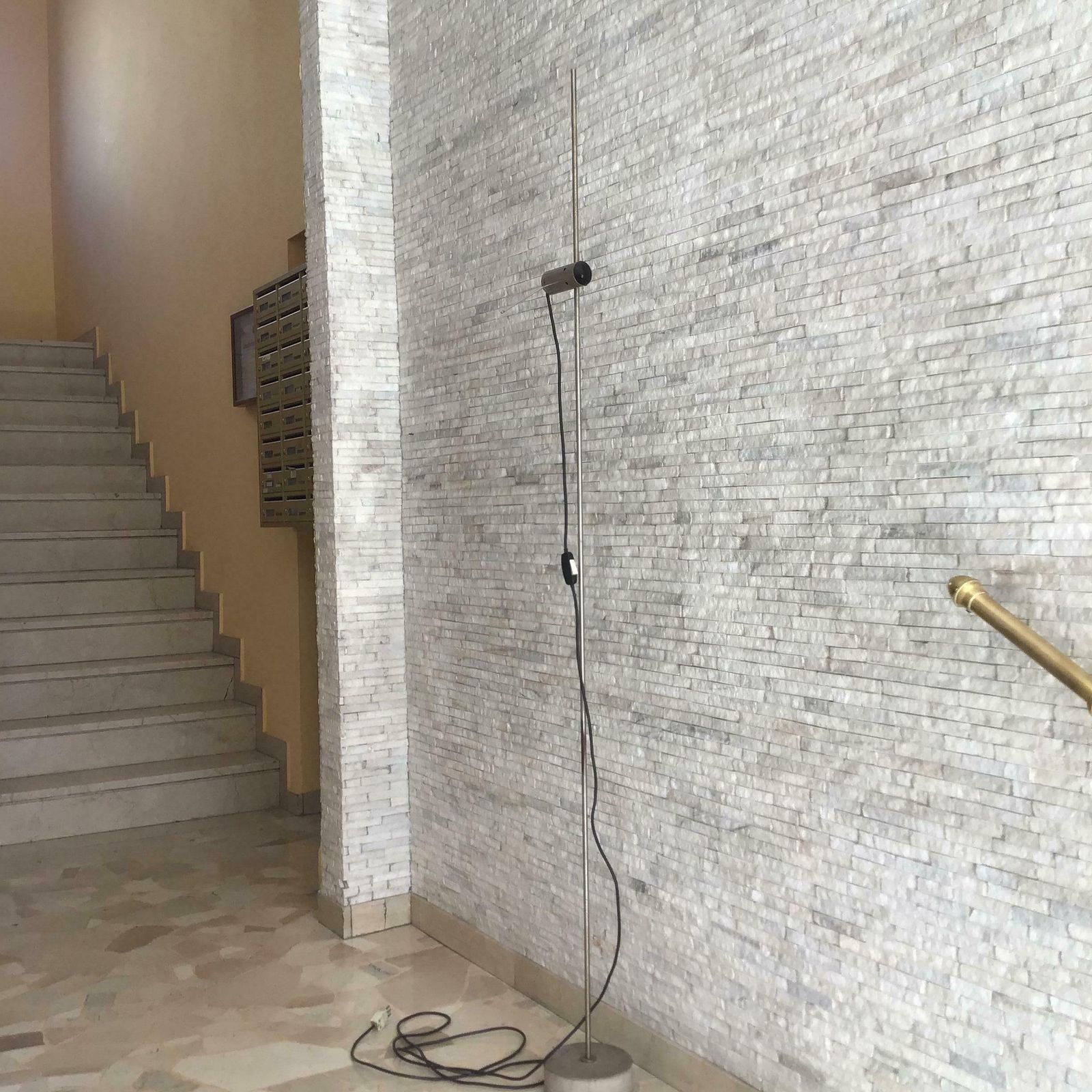 Tito Agnoli Floor Lamp  Oluce  Travertine Base Metal Crome 1954 Italy photo 3016.0