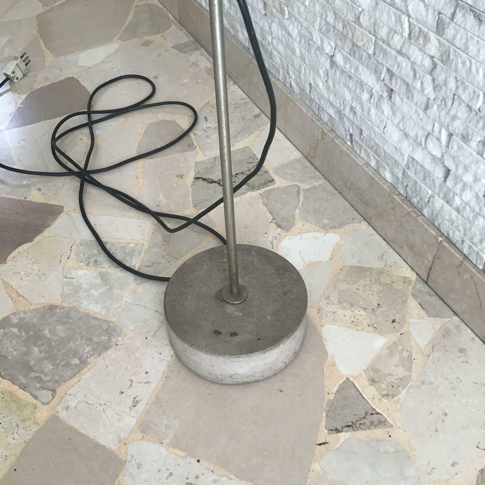 Tito Agnoli Floor Lamp  Oluce  Travertine Base Metal Crome 1954 Italy photo vintage