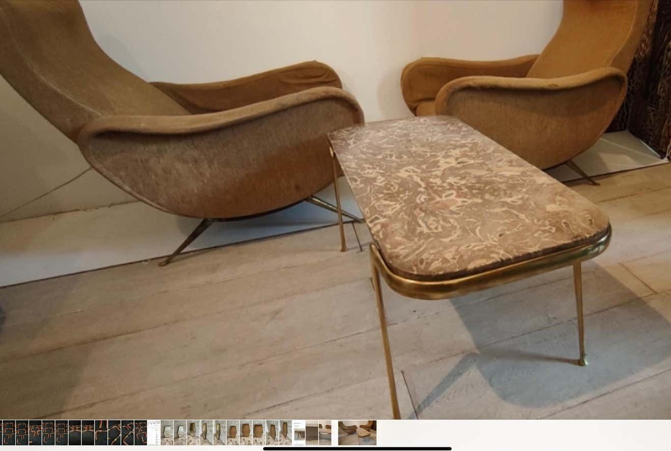 Architet Cesare Lacca  1950 Coffe Table  Cast Brass Structure And Marble Top photo Furniture