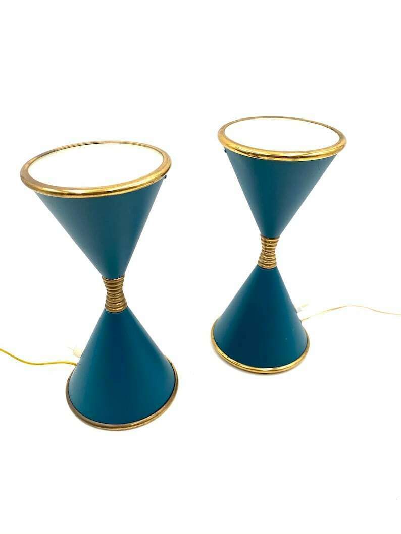 photo furniture Angelo Lelii, Two 'Clessidra' Table Lamps, Arredoluce, Milan Italy, 1960