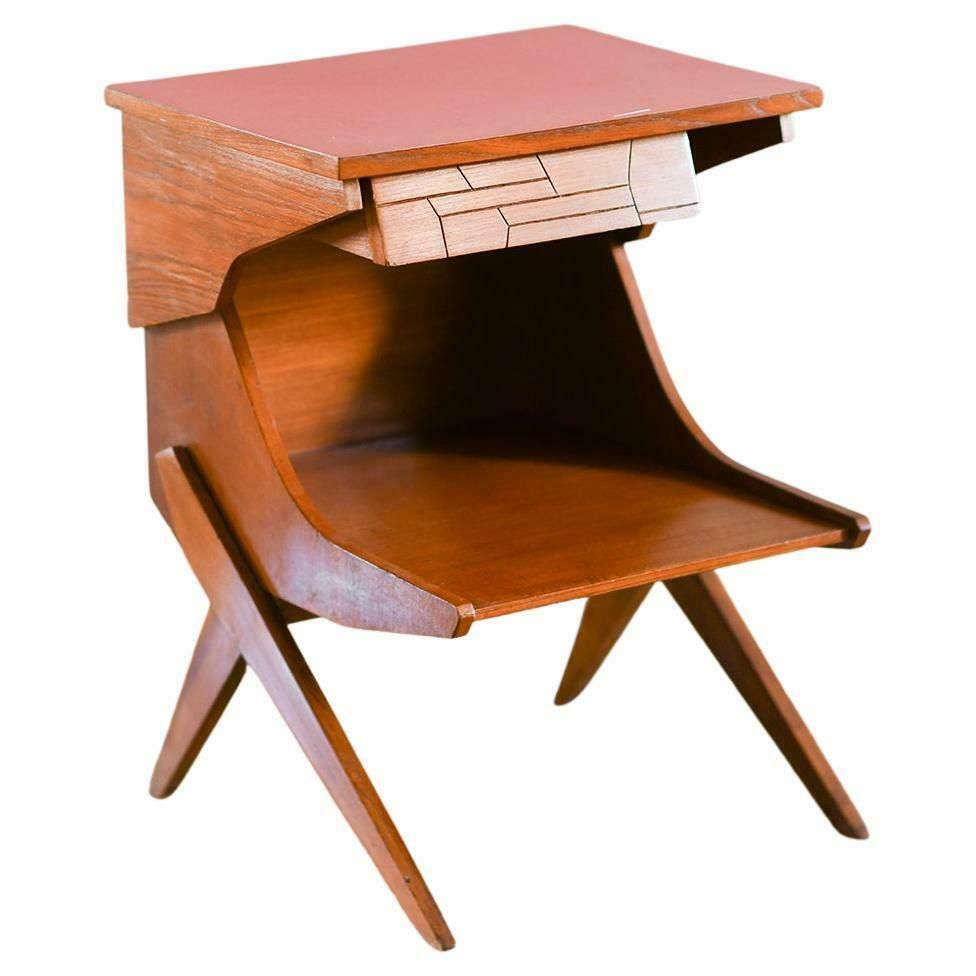 Pair Of Wooden Bedside Tables With Coloured Formica Top 1950 (Set Of 2)