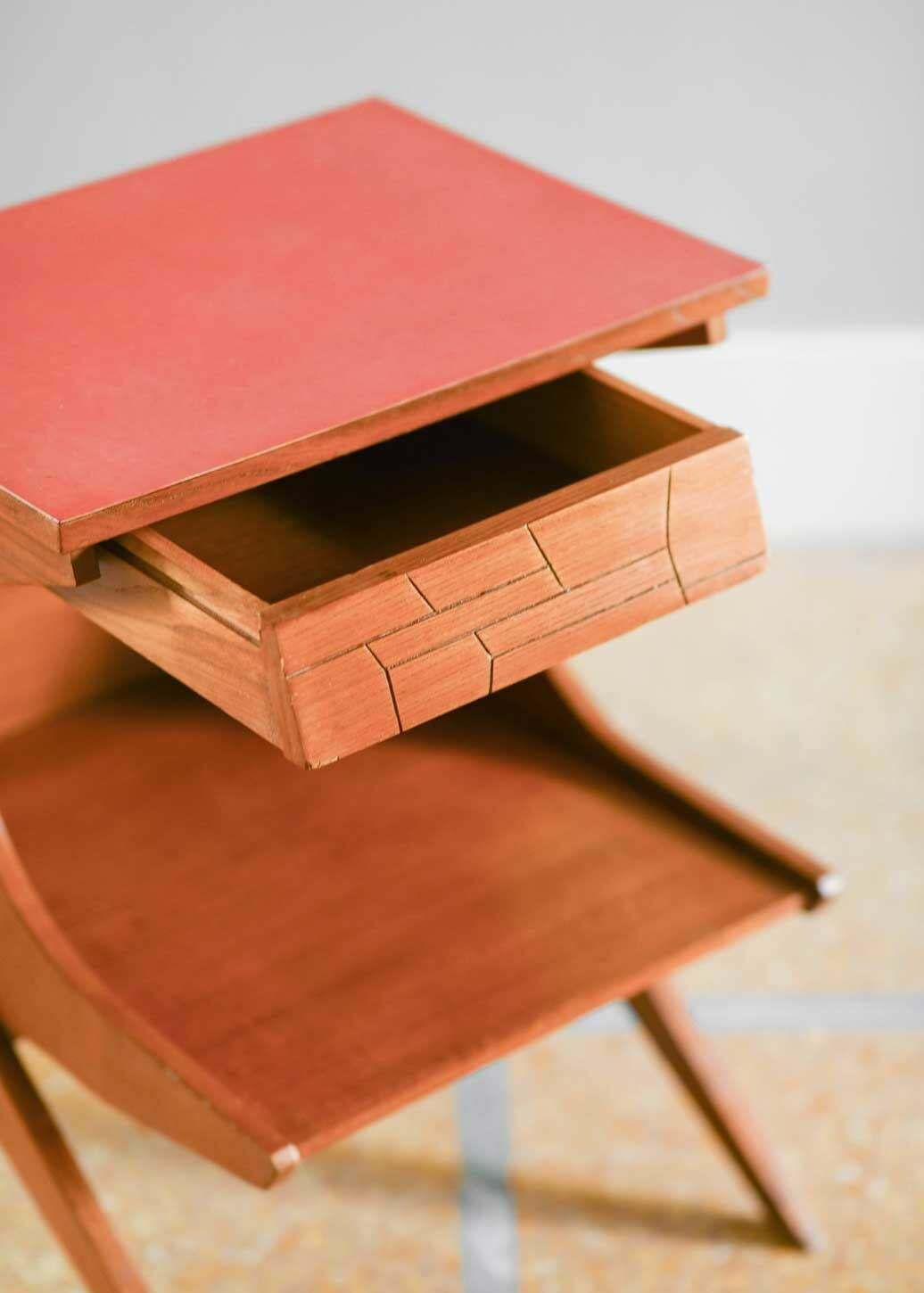 Pair Of Wooden Bedside Tables With Coloured Formica Top 1950 (Set Of 2) photo for sale