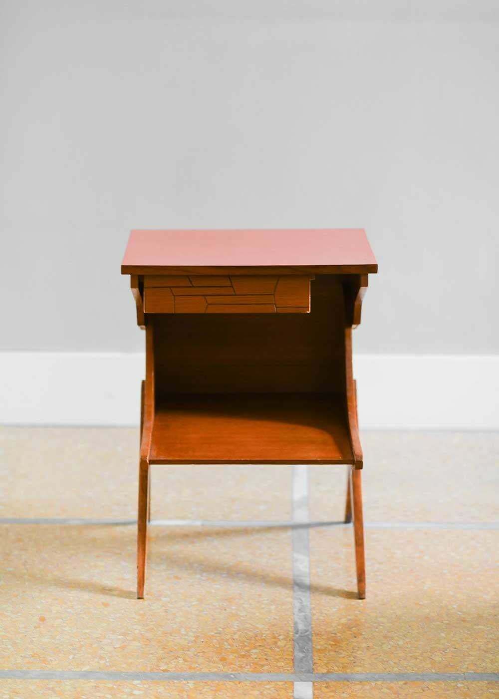 Furniture Pair Of Wooden Bedside Tables With Coloured Formica Top 1950 (Set Of 2) photo