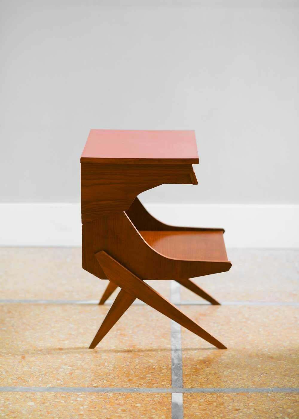 1900.0 Pair Of Wooden Bedside Tables With Coloured Formica Top 1950 (Set Of 2) photo