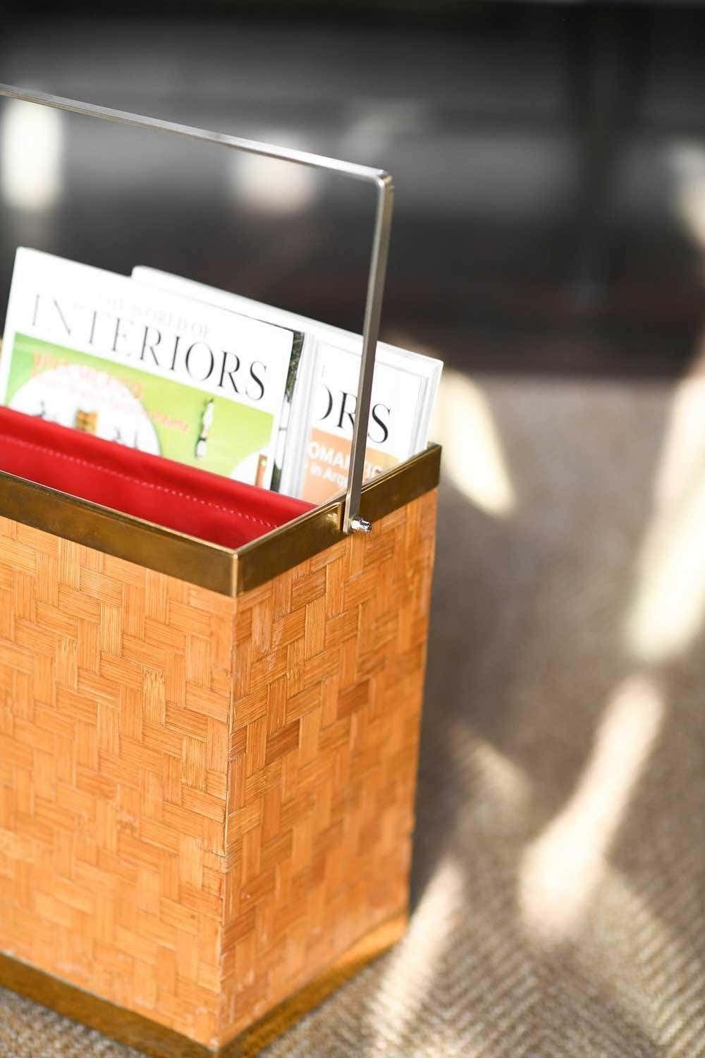 Bamboo Magazine Rack With Brass Details, Italian Production, 1980 photo for sale