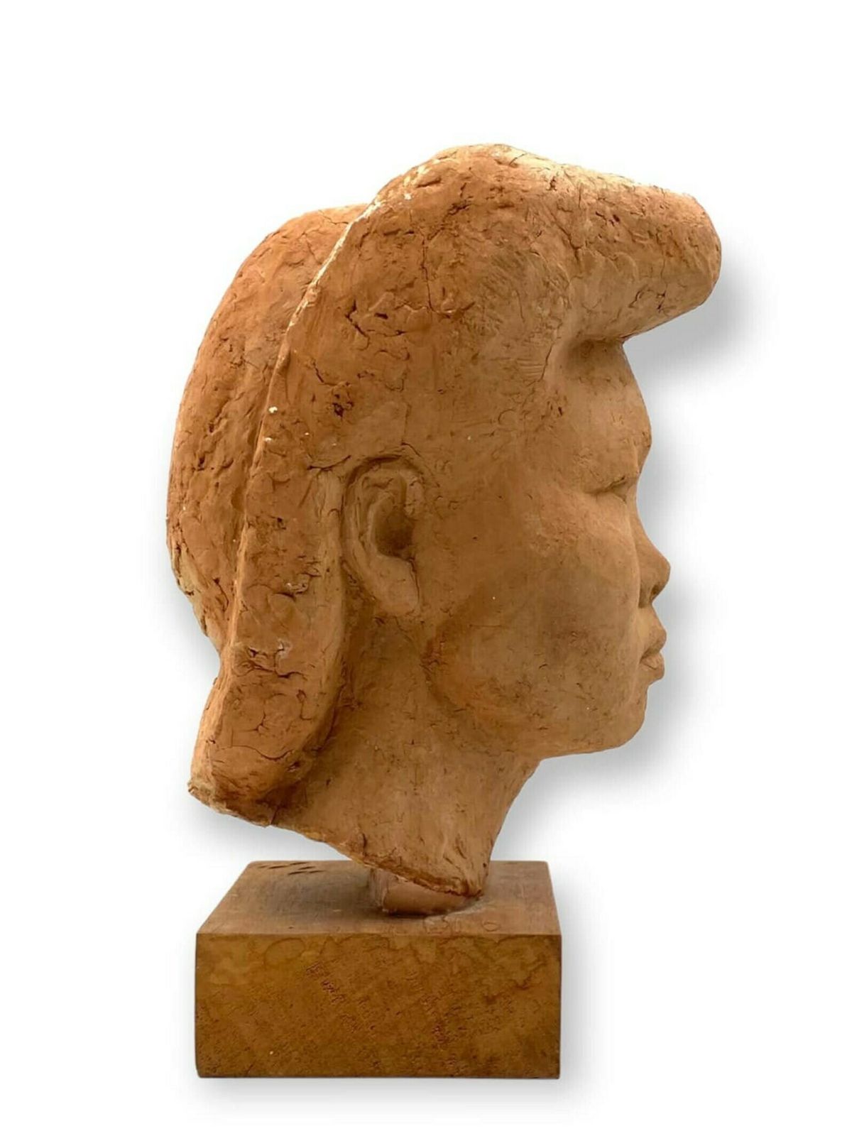 Willy Gordon, Terracotta Japanese Girl Akito Head Sculpture, France 1940s photo vintage