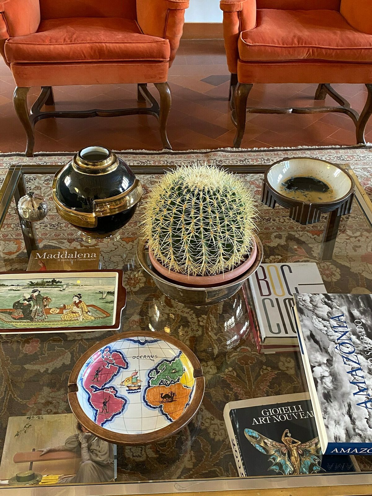 Polychrome Ceramic World Map Catchall / Ashtray, Zaccagnini Italy 1940s photo 455.0