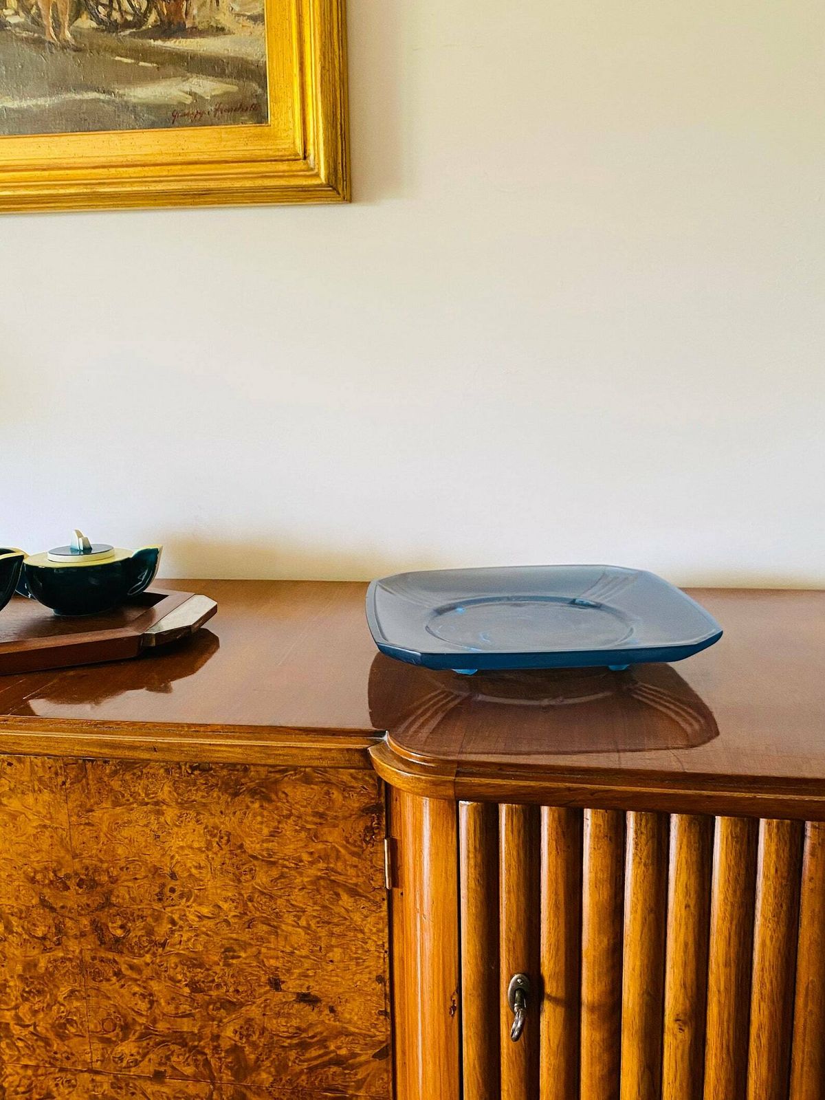 Verreries Des Hanots, Important 'Naiads' Molded Glass Tray, France 1930s photo buy