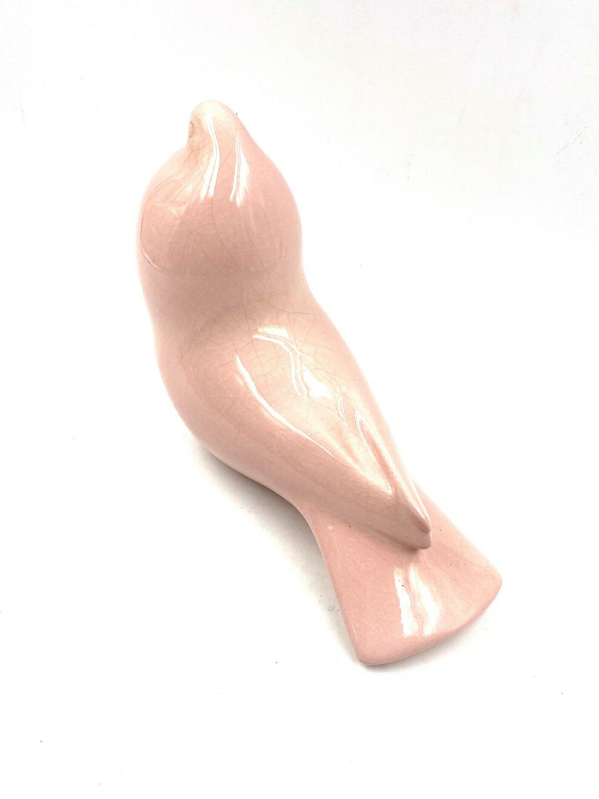 photo vintage Zaccagnini, "Pink Dove" Crackled Earthenware Sculpture, Italy 1940