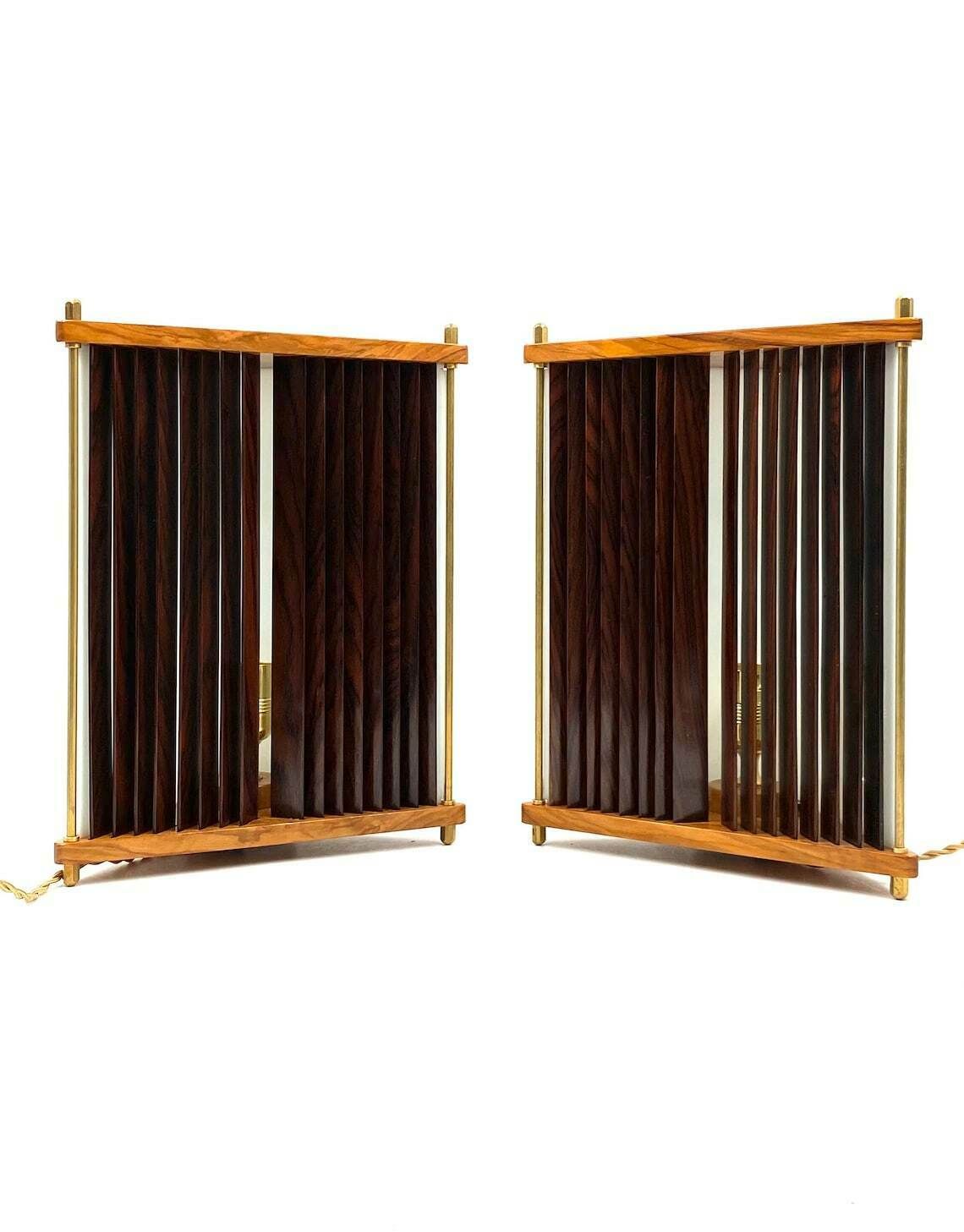 Leonardo Mosso, 2 Palisander And Brass Table Lamps, Italy 1970s photo furniture