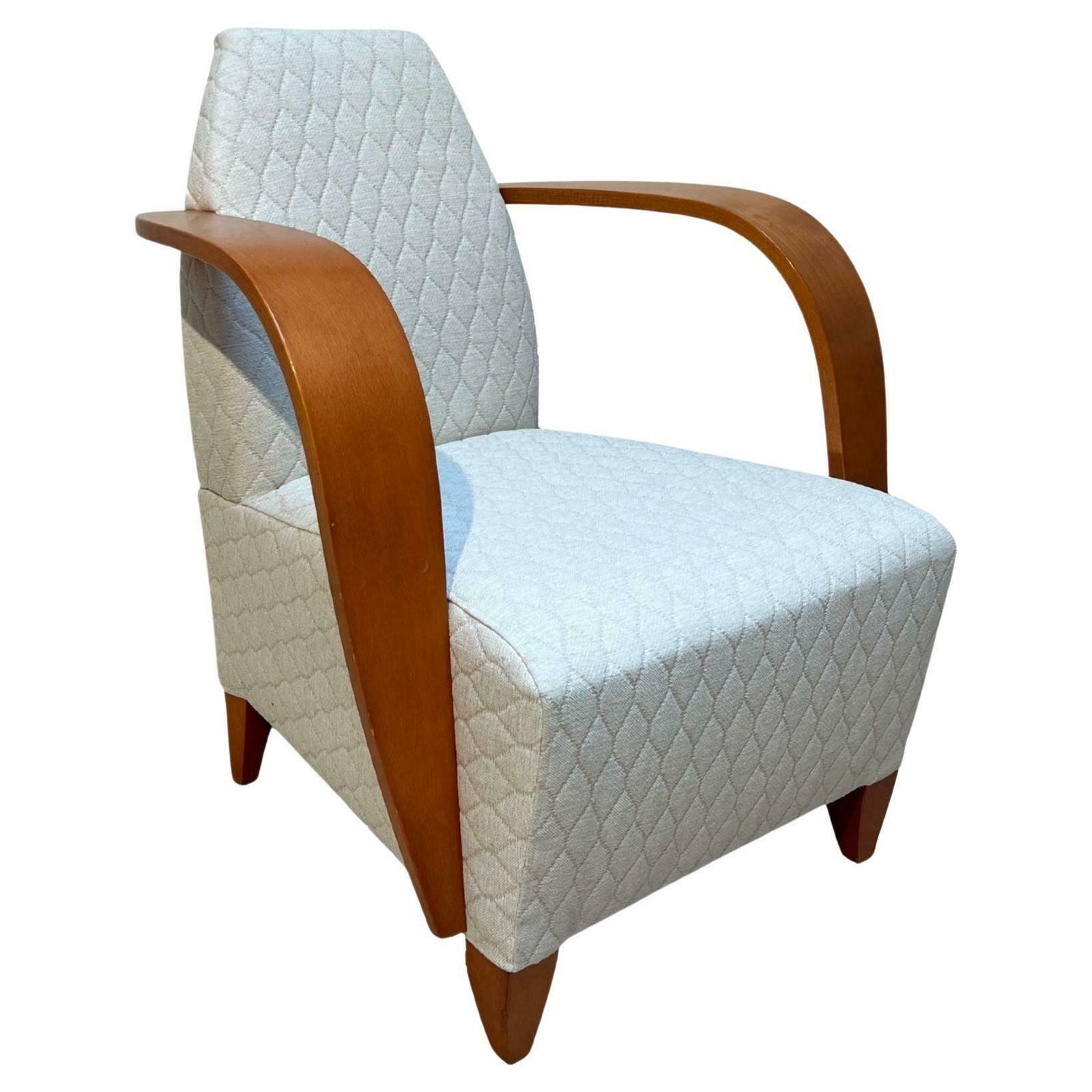 Spanish Design Club Chair, Beech, Plywood, Cream Quilt Fabric, 1990s