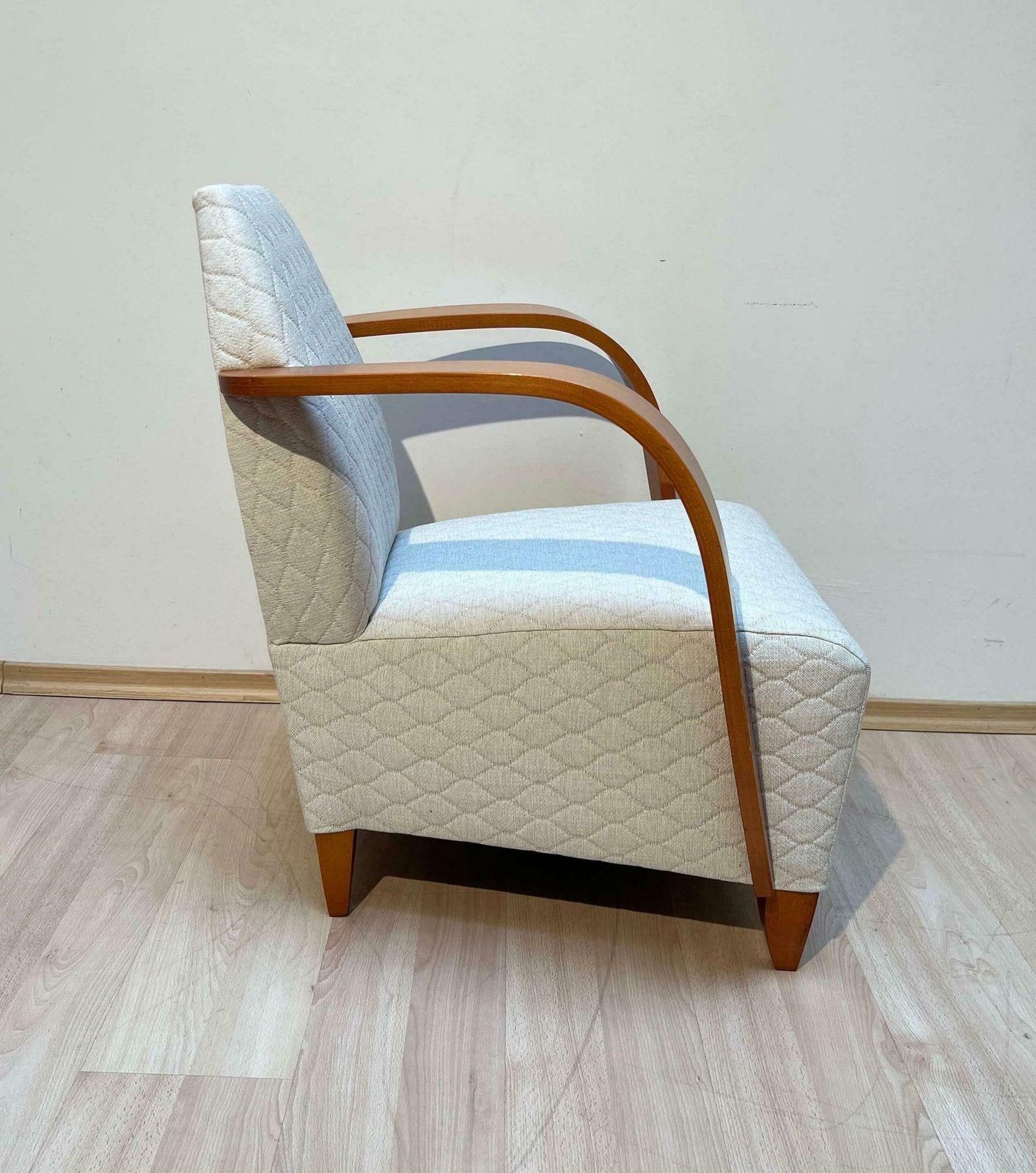 Spanish Design Club Chair, Beech, Plywood, Cream Quilt Fabric, 1990s photo 2006.4