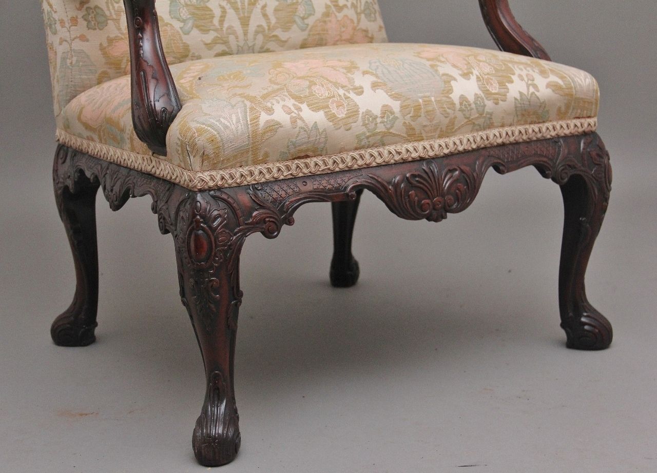 Furniture 19th Century Carved Mahogany Library Armchair In The Chippendale Style photo