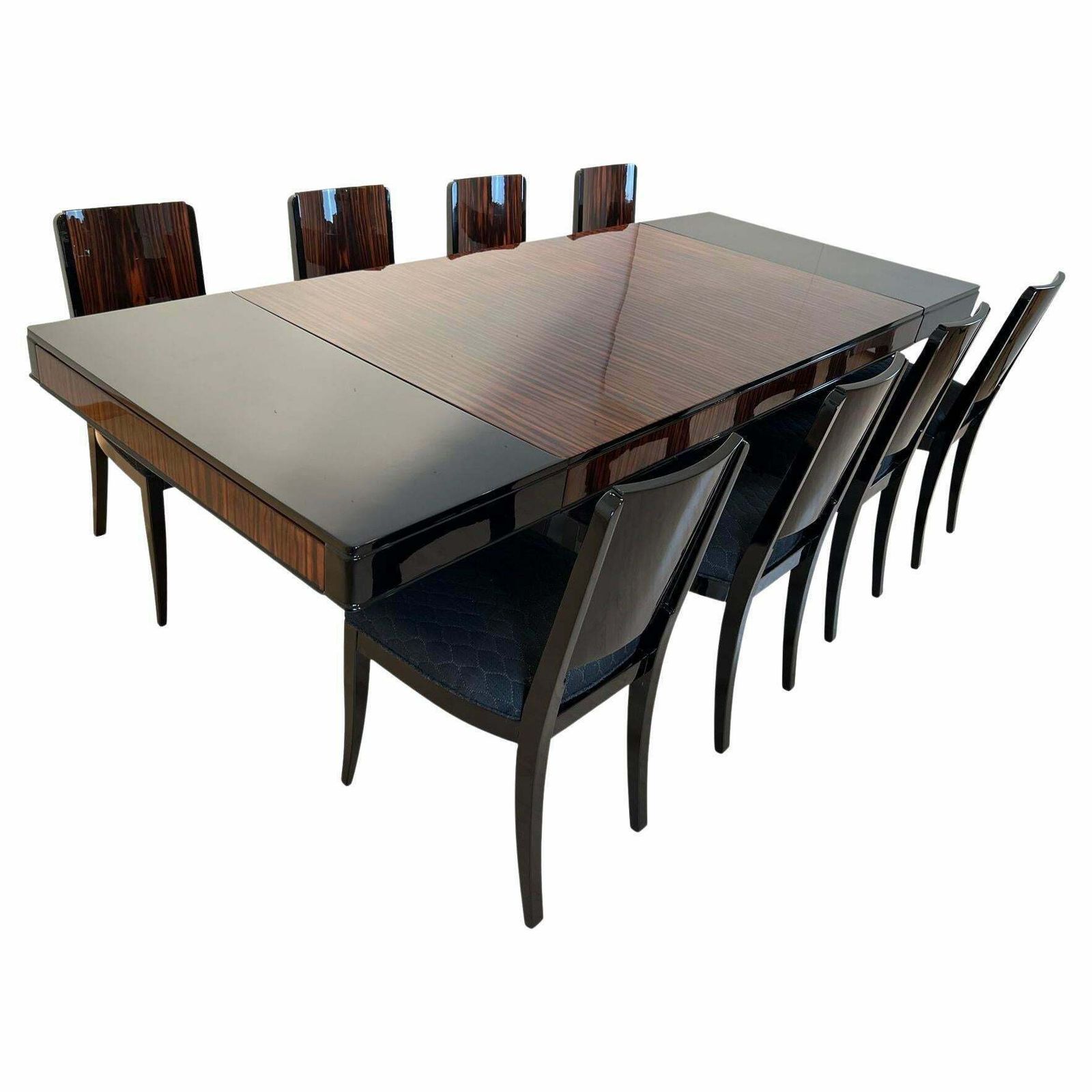 Art Deco Expandable Dining Room Set With 8 Chairs, Makassar, France Circa 1930