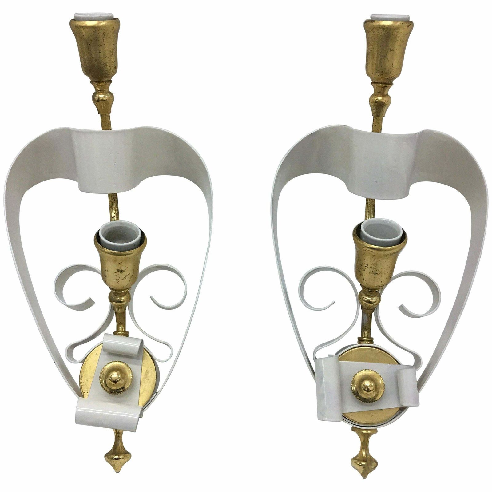 1950s Two Mid Century Modern Italian Brass And White Painted Metal Wall Sconces