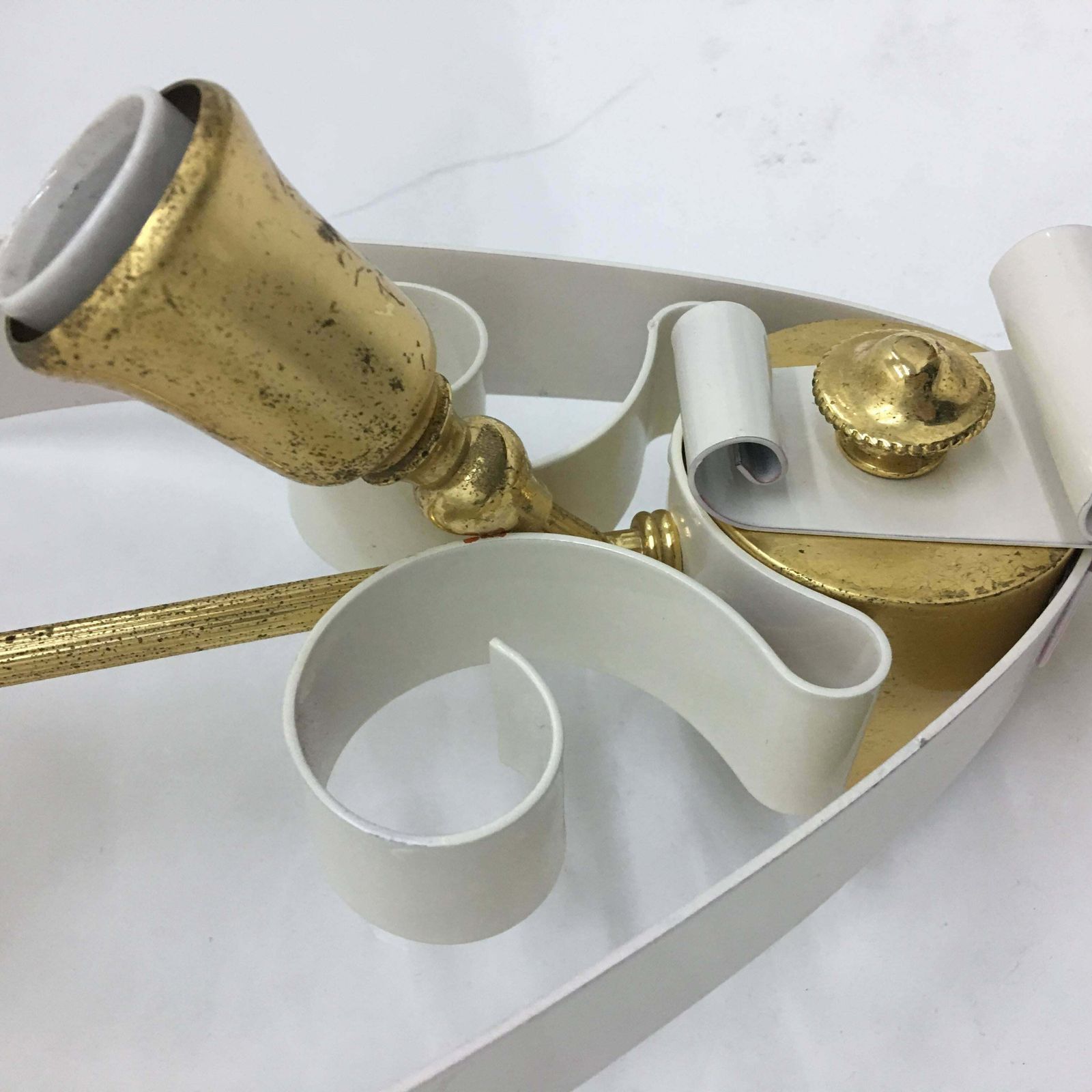 1950s Two Mid Century Modern Italian Brass And White Painted Metal Wall Sconces photo Lighting