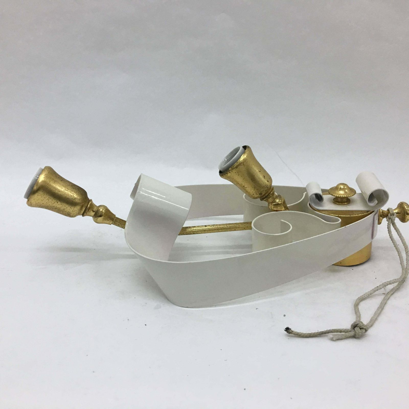 1950s Two Mid Century Modern Italian Brass And White Painted Metal Wall Sconces photo vinterior