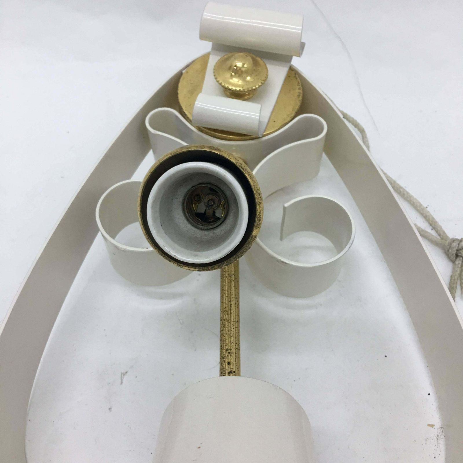 888.0 1950s Two Mid Century Modern Italian Brass And White Painted Metal Wall Sconces photo