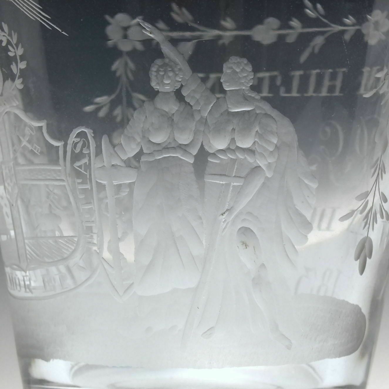 Provincial Grand Master Company Of Odd Fellows Engraved Glass Rummer C1837 photo vintage
