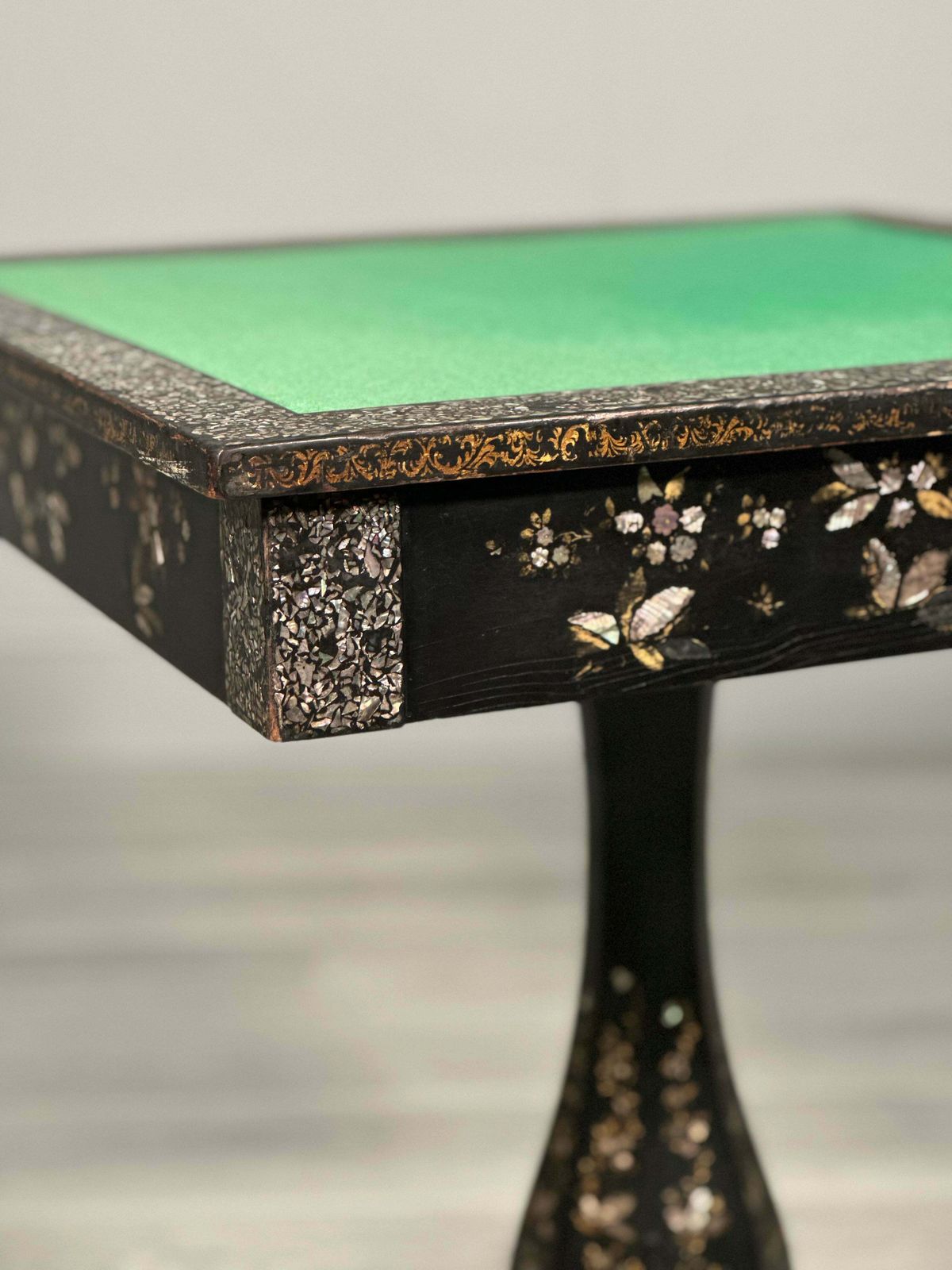 Furniture Antique Ebonised Papier Mache Mother Of Pearl Games Table photo