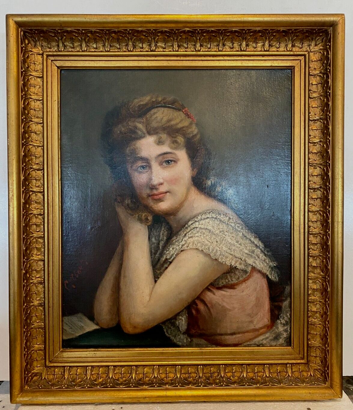 photo furniture Oil On Canvas Portrait Of A Young Woman In Bust "XX Century
