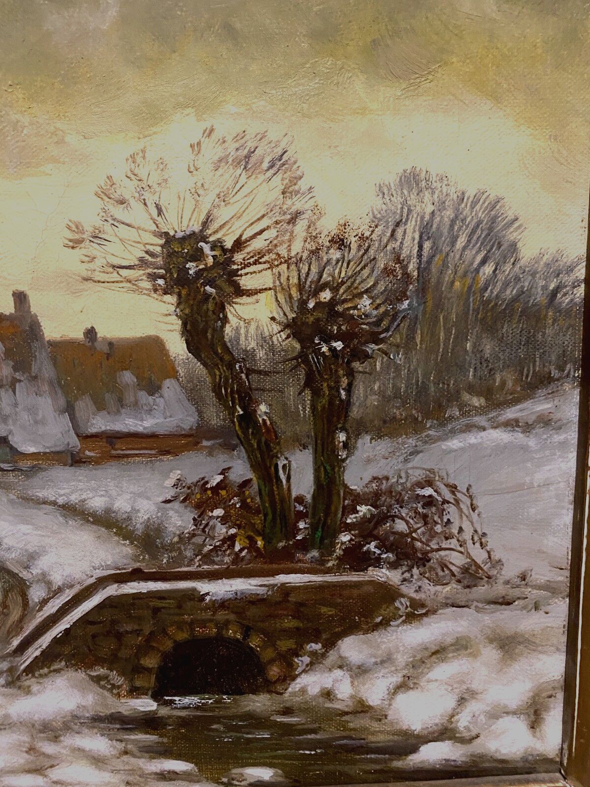 Art Oil On Canvas "Snowy Village Animated By Characters" XX Century photo