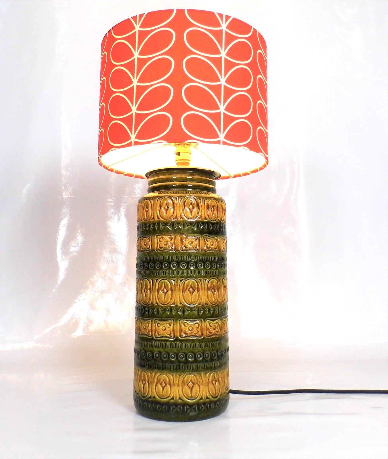 Vintage Retro West German Scheurich Ceramic Lamp Mustard And Green photo for sale