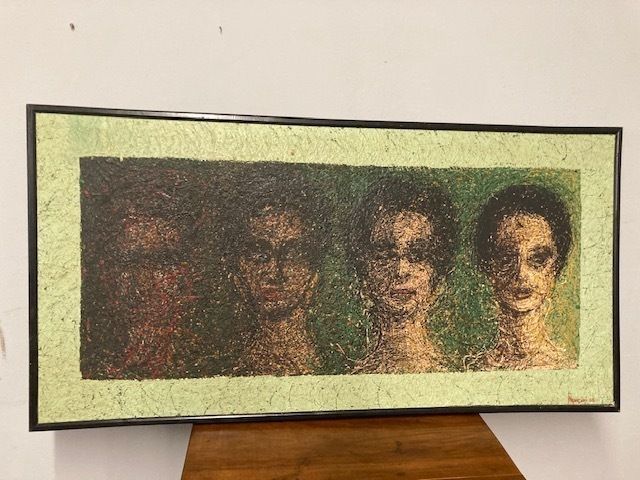 Contemporary Art Painting  Mancini 68  Action Painting Acrylic On Canvas Four Faces photo furniture